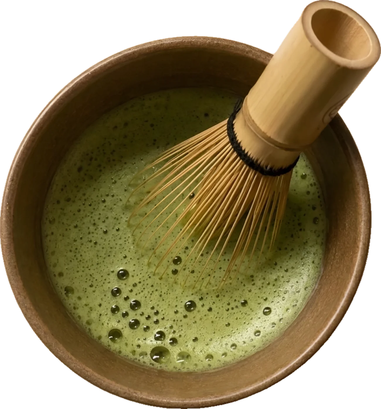 Matcha in der Schale mit Bambusbesen